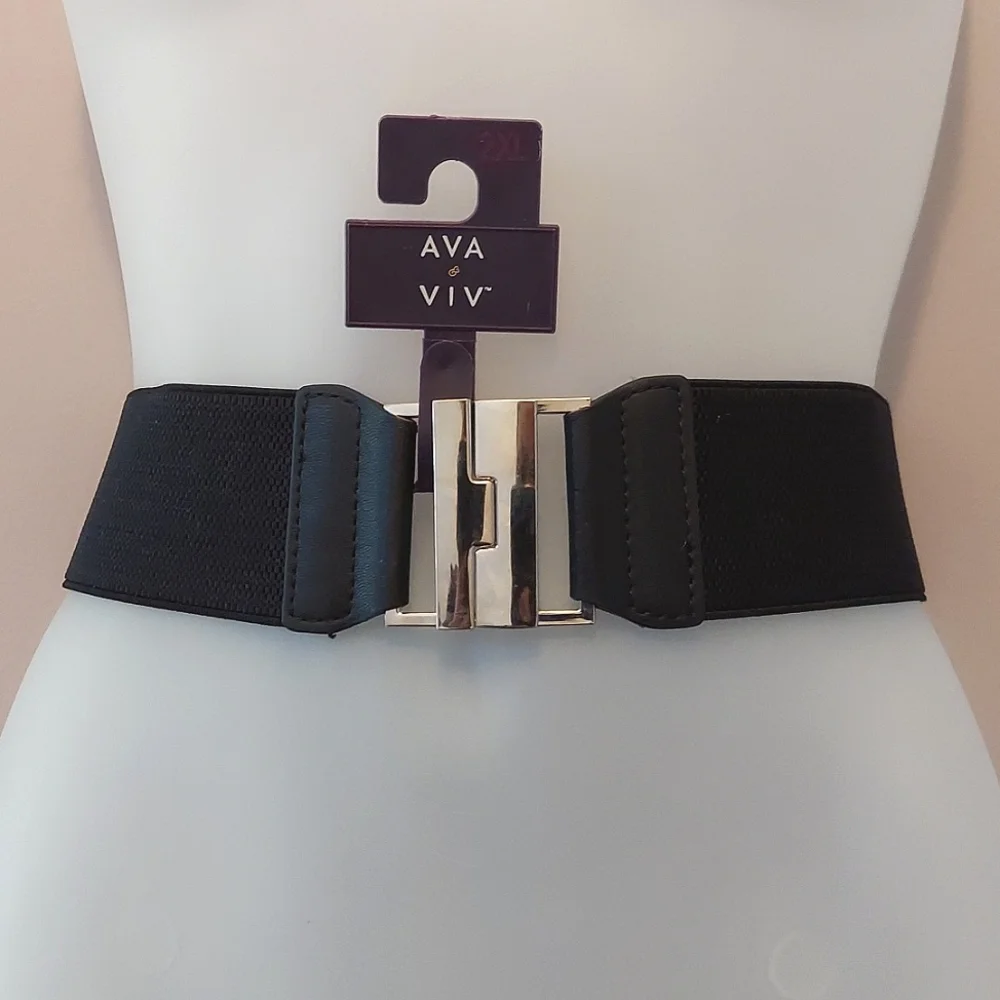 Ava & Viv Black Elasticized Belt w/ Silvertone Interlocking Closure Size 2X NWT - Picture 1 of 16